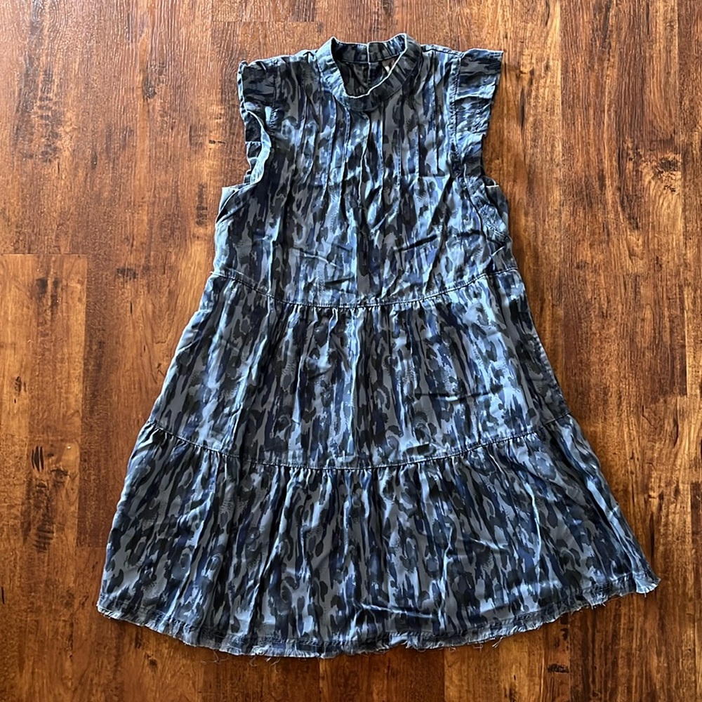 ANTHROPOLOGIE// blue Jean animal print high neck sleevless dress